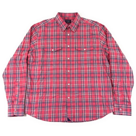 Untuckit Long Sleeve Button Front Shirt Mens Large Pink Blue Plaid - Picture 1 of 5
